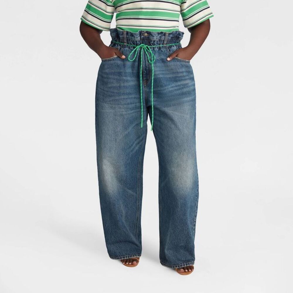 KBB by KAHLANA Women's Barrel Leg 'The Paper Bag Jean' - Dark Wash 18